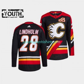 Calgary Flames Elias Lindholm 28 Adidas 2022-2023 Reverse Retro Zwart Authentic Shirt - Kinderen